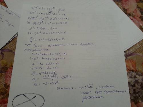 Найдите все значения параметра а, при каждом из которых уравнение а(4^x+1)=3(2^x+1)^2 - 8 имеет одно