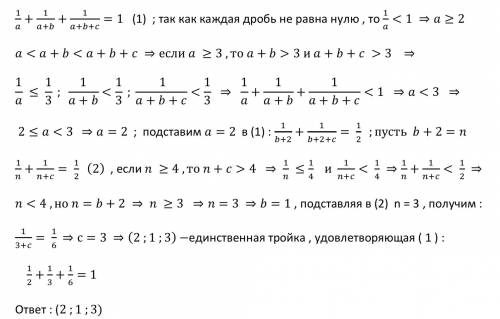 Найдите все такие тройки (a; b; c) натуральных чисел, что сумма чисел, обратных к числам a, a + b и