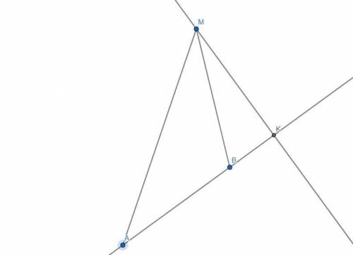 Из точки m проведены перпендикуляр mk=12 и наклонные mb=15,ma=20 . найдите ba . (возможно несколько