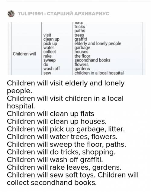 Vocabulary. how can children help people in the neighbourhood? match the columns. children will visi