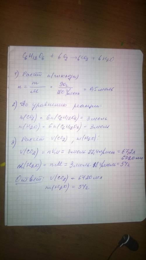 Сколько миллилитров углекислого газа (н.у) и сколько граммов воды образуется при сгорании 90г глюкоз