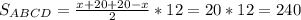 S_{ABCD} = \frac{x+20+20-x}{2}*12=20*12=240