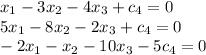 x_1-3x_2-4x_3+c_4=0\\5x_1-8x_2-2x_3+c_4=0\\-2x_1-x_2-10x_3-5c_4=0