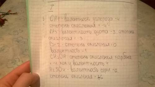 1. определите ковалентность и степень окисления: ch4, nh3, br2, ch3oh, h2so4. 2. определите степени