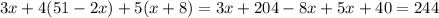 3x+4(51-2x)+5(x+8)=3x+204-8x+5x+40=244