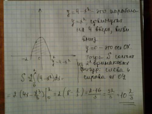 :вычислить площадь фигуры ограниченной заданными линиями. данные: y=4-x^2 и решите с подробным объяс