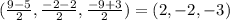 (\frac{9-5}{2},\frac{-2-2}{2},\frac{-9+3}{2})=(2,-2,-3)