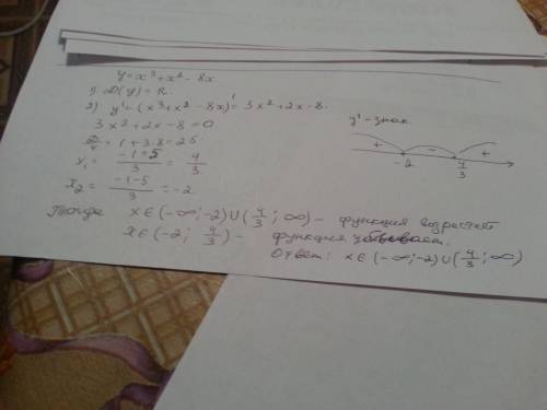 Найти промежутки возрастания функции y=x^3+x^2-8x