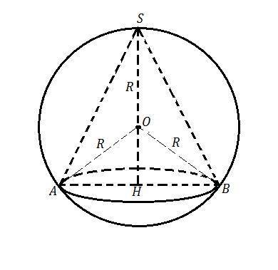 Вершина конуса и окружность, ограничивающая его основание, находятся на сфере. высота конусаравна 5