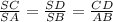 \frac{SC}{SA} = \frac{SD}{SB} = \frac{CD}{AB}