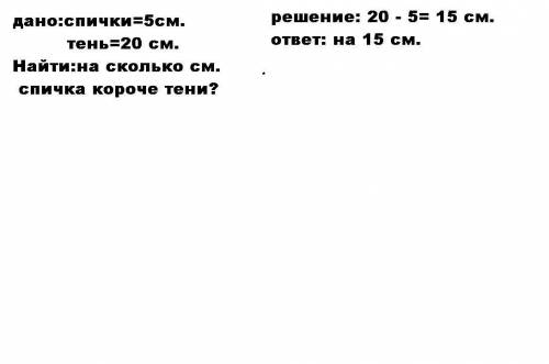 Сделай краткую запись или построй схему к каждой .вычисли и запиши ответ.1.от спички 5см падал тень