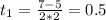 t_1=\frac{7-5}{2*2}=0.5