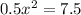 0.5x^2=7.5