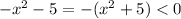 -x^2 - 5 = -(x^2 + 5) < 0