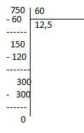 Вычеслите в столбик 750 разделить на 60 20