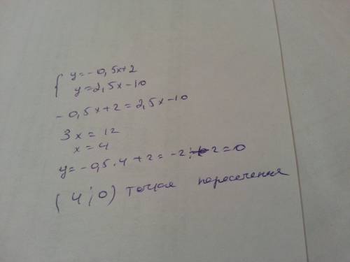 Пересекаются ли графики y=-0,5x+2 y+2,5x-10