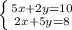 \left \{ {{5x+2y=10} \atop {2x+5y=8}} \right.