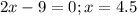 2x-9=0;x=4.5