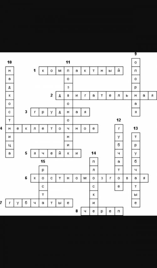 Кроссворд «скелет» или «мышцы» не менее 15 вопросов