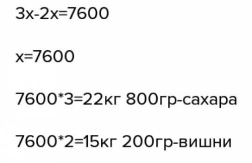 Для приготовления вишнёвого варенья на 2 части вишни берут 3 части сахара(по массе). сколько вишни и