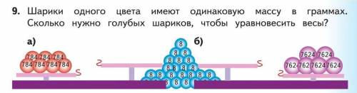 Шарики одного цвета имеют одинаковую массу в граммах.сколько нужно голубых шариков,чтобы уравновесит
