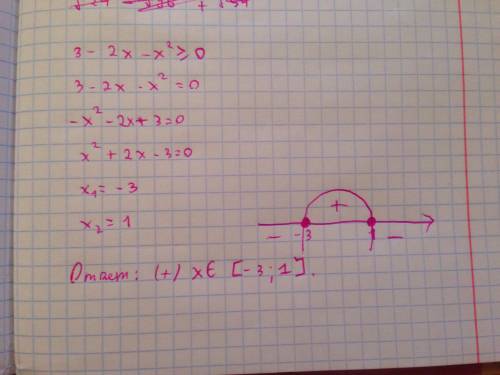 Решите неравенство. (подробно) 3-2x-x^2(в квадрате) > =0(больше или равно)