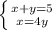 \left \{ {{x+y=5} \atop {x=4y}} \right.