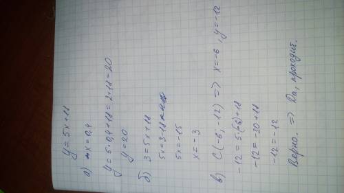 Функция задана формулой y=5x+18 определите: a) значени y,если -x=0,4; б) значение x, при котором y=3