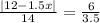 \frac{ | 12-1.5x |}{14} = \frac{6}{3.5}