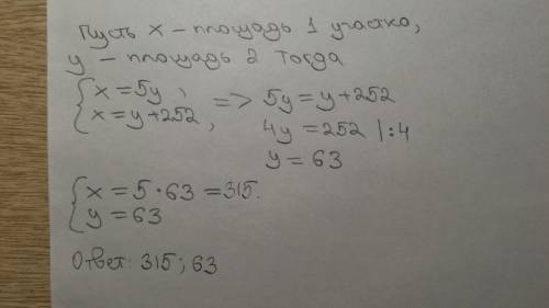Найдите площадь каждого участка если площадь первого участка в 5 раз больше площади второго а площад