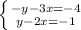 \left \{ {{-y-3x=-4} \atop {y-2x=-1}} \right.