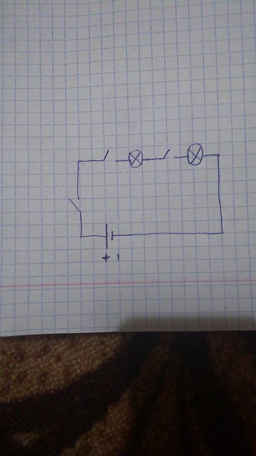 Нарисуйте схему соединения батарейки, двух лампочек и трех ключей, при котором включение и выключени