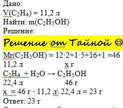 Определить массу спирта который можно получить из 11,2 л этилена