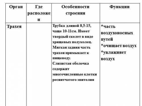 Нужно сделать таблицу по биологии ! на тему органы дыхания. 1 калонка (органы) 2 калонка(где располо