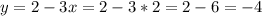 y = 2-3x = 2-3*2 = 2-6 = -4