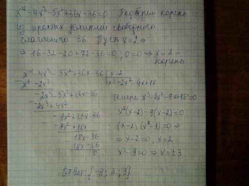 Решить уравнение x^4-4x^3-5x^2+36x-36=0