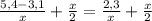 \frac{5,4-3,1}{x} + \frac{x}{2} = \frac{2,3}{x} +\frac{x}{2}