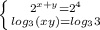 \left \{ {{ 2^{x+y} =2^4} \atop { log_{3}(xy)= log_{3}3 }} \right.