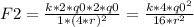 F2= \frac{k*2*q0*2*q0}{1*(4*r)^{2} } = \frac{k*4*q0^{2} }{16*r^{2}}