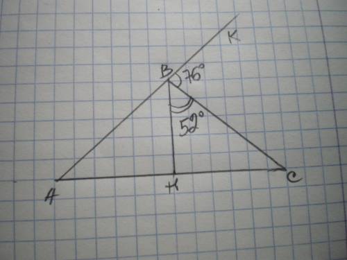 Угол, смежный с углом при вершине равнобедренного треугольника, равен 76 градусам . найдите угол меж