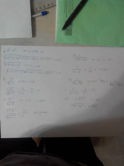 Найдите значение выражения корень а^2+б^2 при а=28 б=-96 б)найдите значение выражения корень-8x+y^2