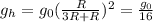 g_{h}=g_0(\frac{R}{3R+R})^2=\frac{g_0}{16}