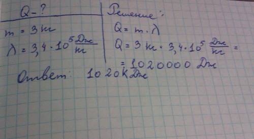 Какое количество теплоты потребуется для полного расплавлления 3 кг льда при температуре плавания. р