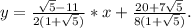 y= \frac{ \sqrt{5}-11 }{2(1+ \sqrt{5})} *x+ \frac{20+7 \sqrt{5} }{8(1+ \sqrt{5}) } .