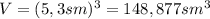 V=(5,3sm)^3=148,877sm^3