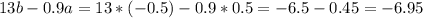 13b-0.9a=13*(-0.5)-0.9*0.5=-6.5-0.45=-6.95