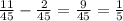 \frac{11}{45} - \frac{2}{45} = \frac{9}{45} = \frac{1}{5}