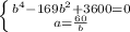 \left \{ {{ b^{4} -169 b^{2} +3600=0} \atop {a= \frac{60}{b} }} \right.