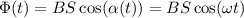 \Phi(t) = BS\cos(\alpha(t)) = BS\cos(\omega t)