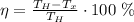 \eta= \frac{T_H-T_x}{T_H}\cdot 100 \ \%